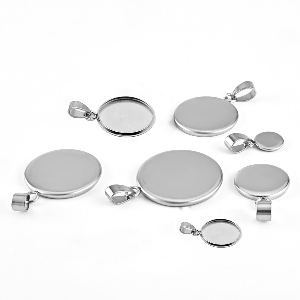 10pcs 8-30mm Round Stainless Steel Pendant Blank Base Setting Tray Fits 8-30mm Cabochons DIY Jewelry Making Accessories