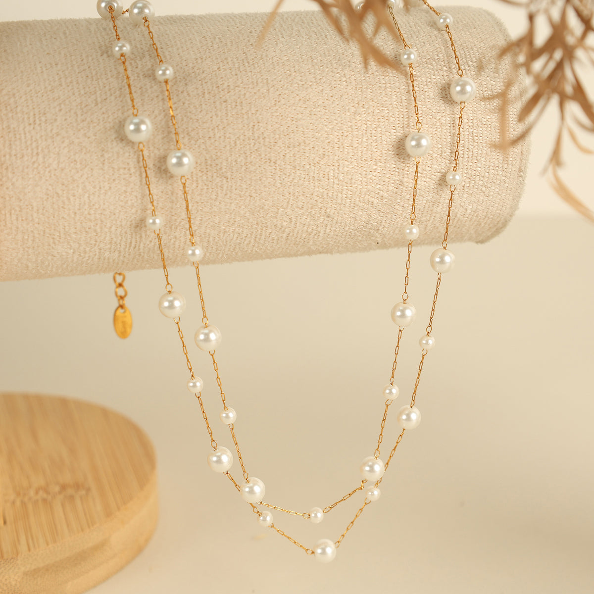 Layered Faux Pearl Necklace – Titanium Steel Double-Layer Chain