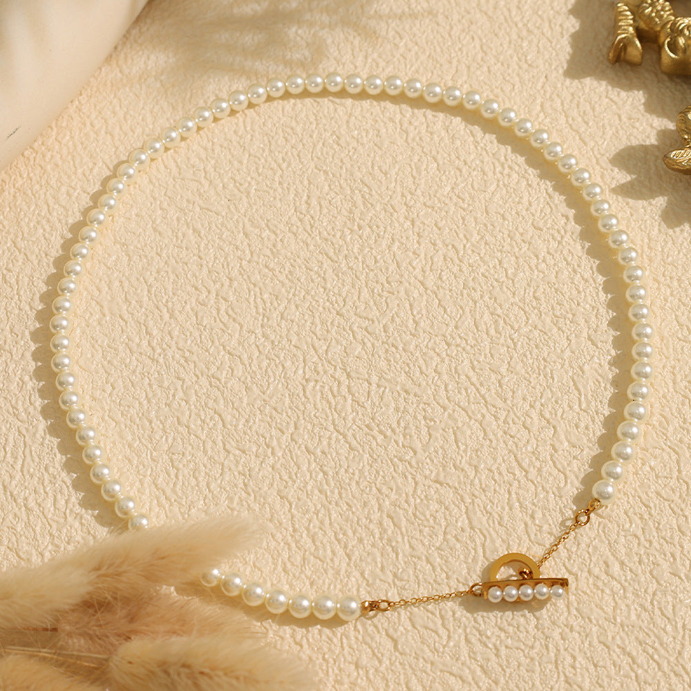 Vintage Pearl Toggle Necklace – Elegant Stainless Steel Chain