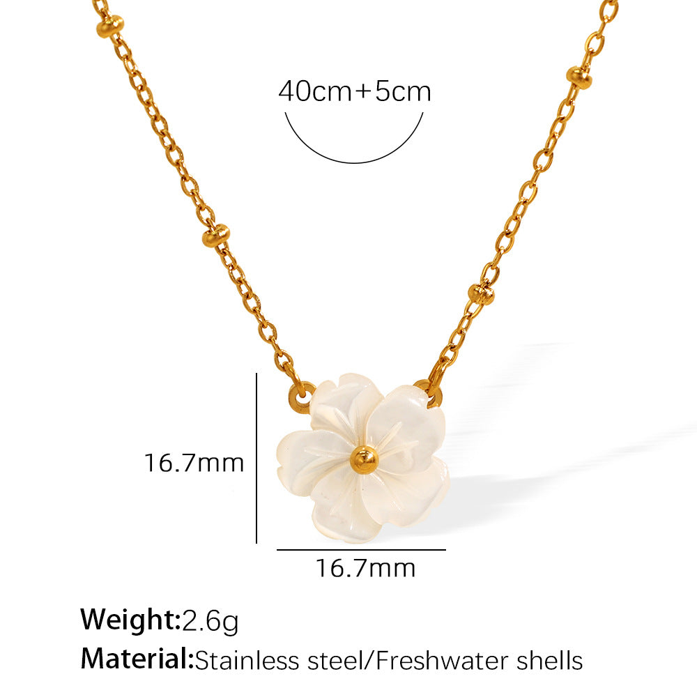 White Shell Flower Necklace – 18K Gold Plated Stainless Steel