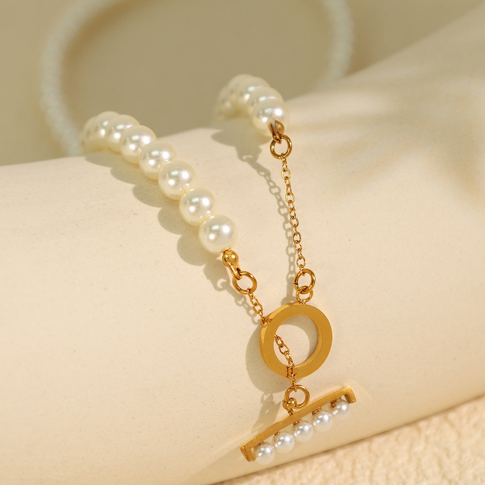 Vintage Pearl Toggle Necklace – Elegant Stainless Steel Chain